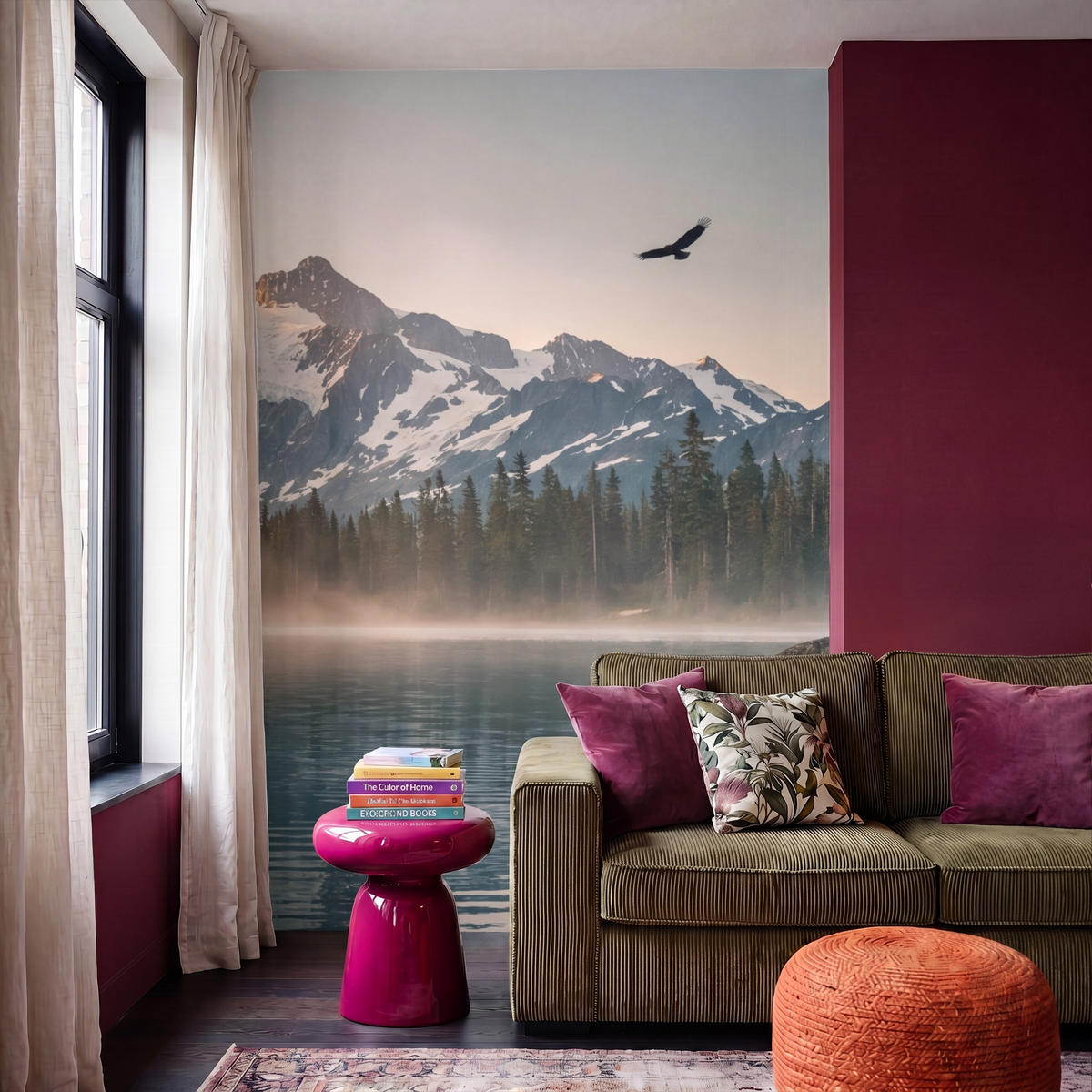 TAPETE - Berge - Wasser - Bäume - 200x300 cm - Multicolor, Papier (200/300cm) - OnlyWow