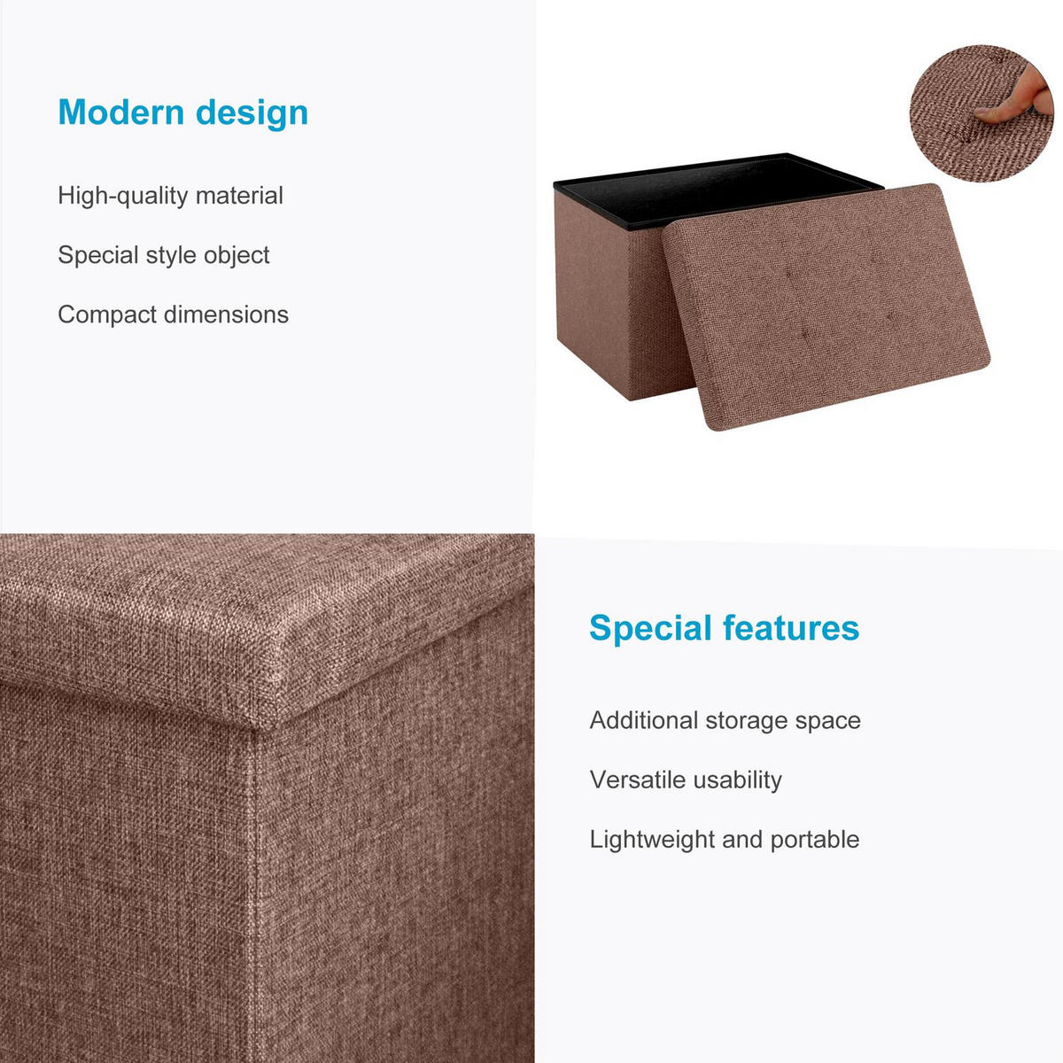 SITZBANK Faltbar in Leinen Optik 78/38/38 cm (Braun) - Braun, Textil (78/38/38cm) - Intirilife