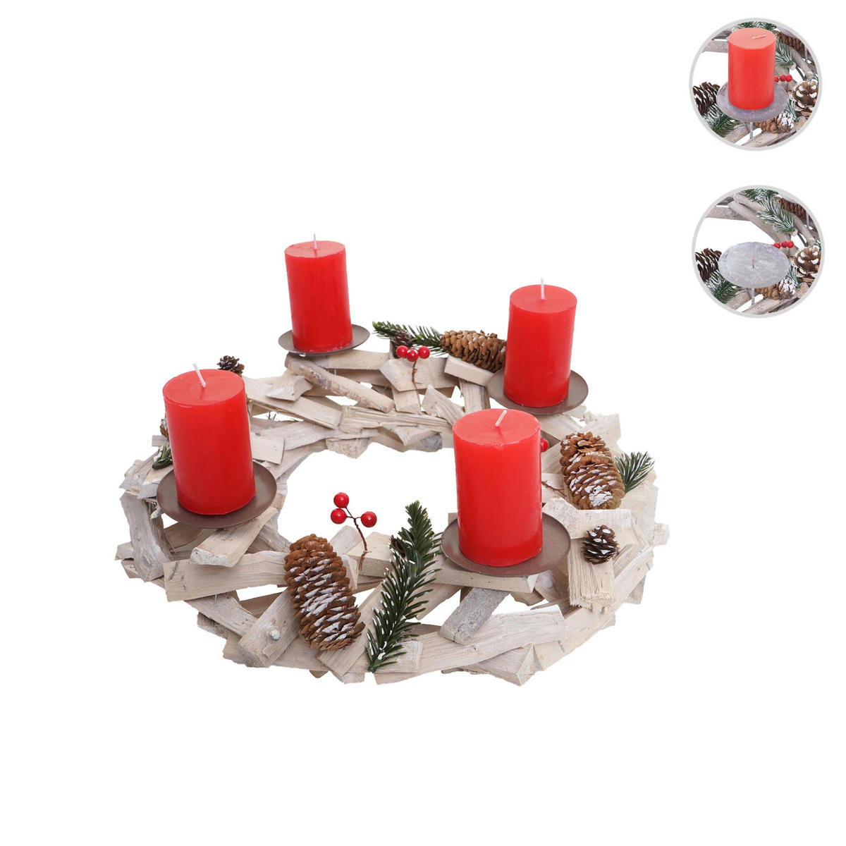 ADVENTSKRANZ RUND HOLZ KERZEN ROT Weiß, Rot - Rot/Weiß, Holz (40/10cm) - MCW