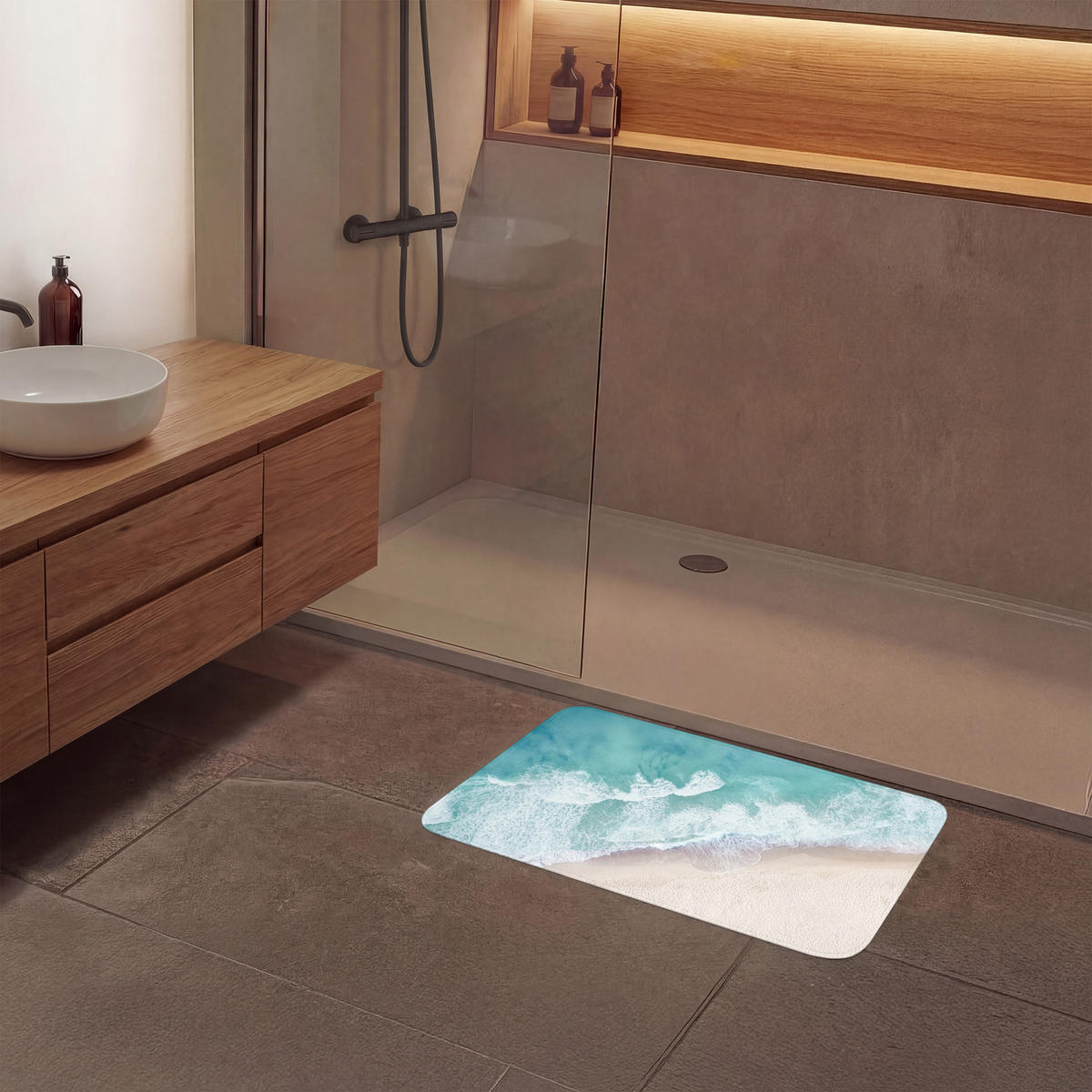 KOUPELNOVÁ PŘEDLOŽKA Pláž - Moře - Příroda - Léto 80x50 cm - tyrkysová, textil/plast (80/50cm) - OnlyWow