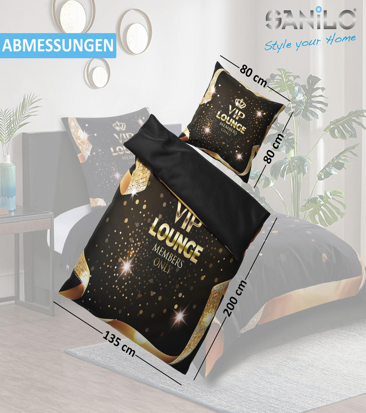 BETTWÄSCHE 2-teilig VIP Lounge - Schwarz, Naturmaterialien (135/200cm) - Sanilo