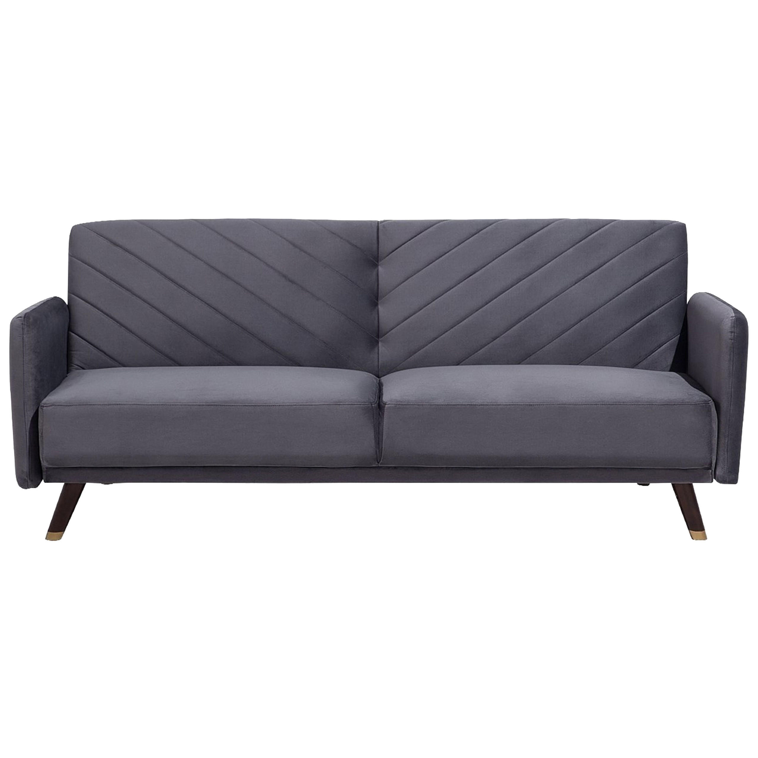 3-SITZER-SCHLAFSOFA Samtstoff Grau Senja - Grau, Textil (200/87/95cm) - Beliani