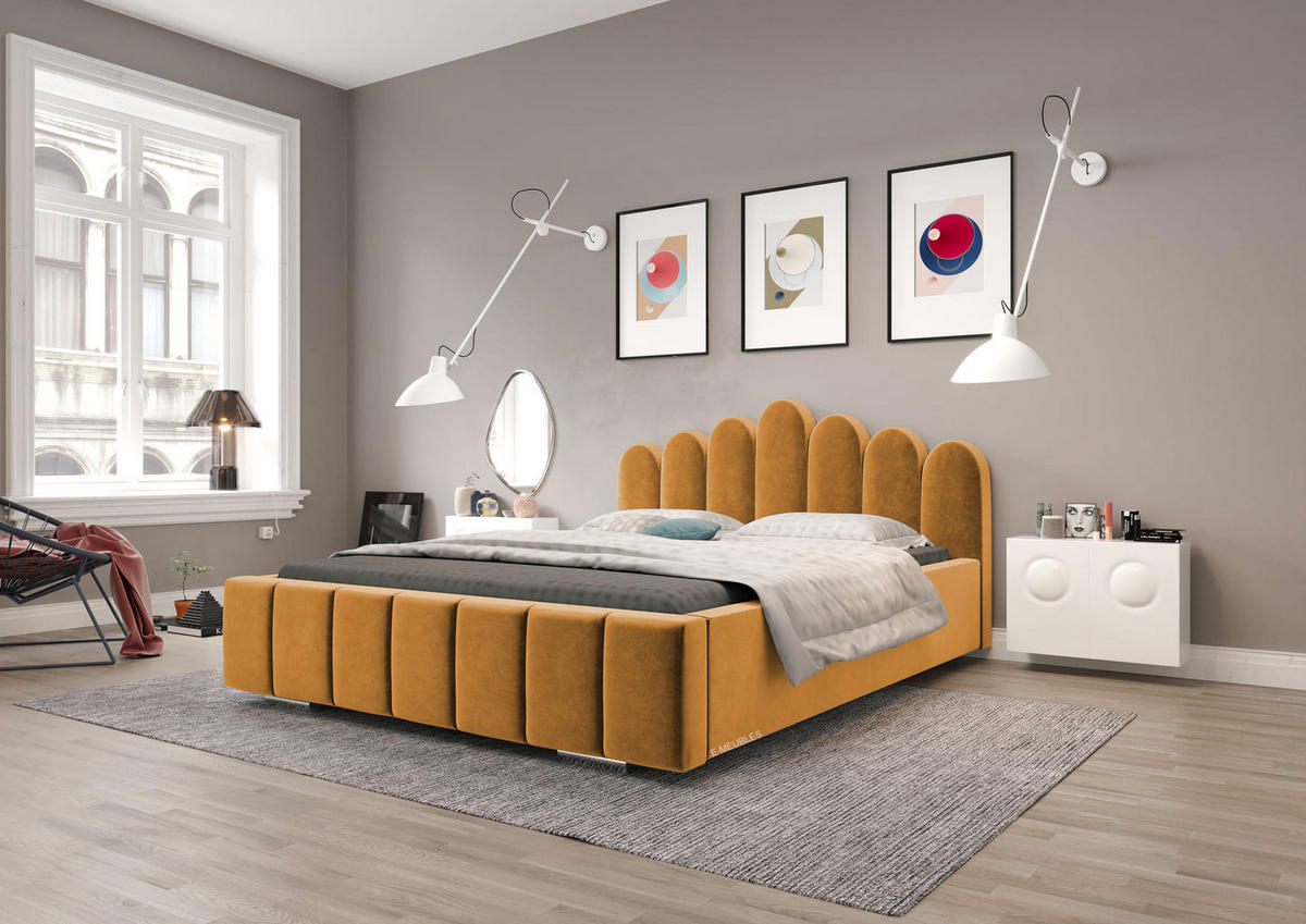 POLSTERBETT Bett 03 - 140x200 - Amber - Gelb, Holz/Textil (140/200cm) - Möblo