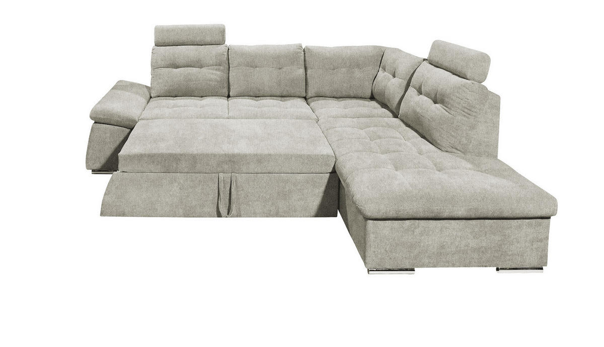 ECKSOFA mit Schlaffunktion, verstellbare Armlehne und Kopfstützen - Chromfarben/Beige, Textil (219/260cm) - ed exciting design