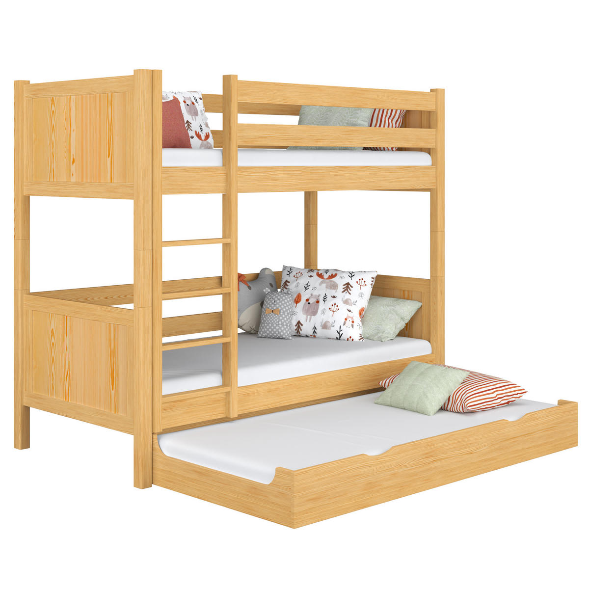 ETAGENBETT N02 mit Matratzenschublade Naturkiefer 90/190 - Hellbraun/Braun, Naturmaterialien/Holz (90/190cm) - N-Wood