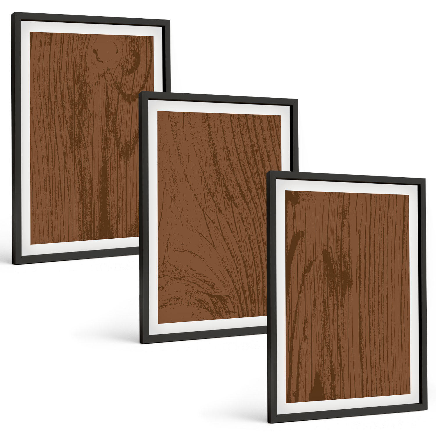 BILDER SET 3er Set - 40x60 cm Schwarzer Rahmen - Holzstruktur, Rinde, Minimalismus - Schwarz, Kunststoff (40/60cm) - TULUP