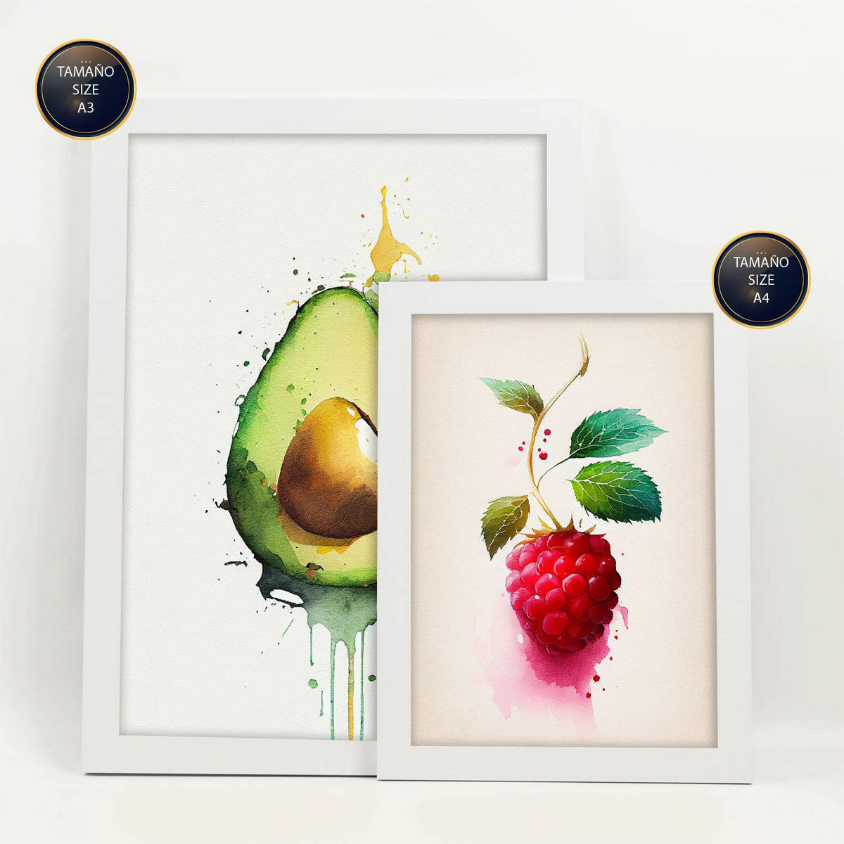 POSTER Set Mit 6 Erfrischende Früchte Plakate Von Obst Gemüse & Gesunden Lebensmitteln Im Aquarell Kunst Auf Reinweißen A3 & A4 Weißer Rahmen - Weiß, Papier (29/3cm) - Nacnic