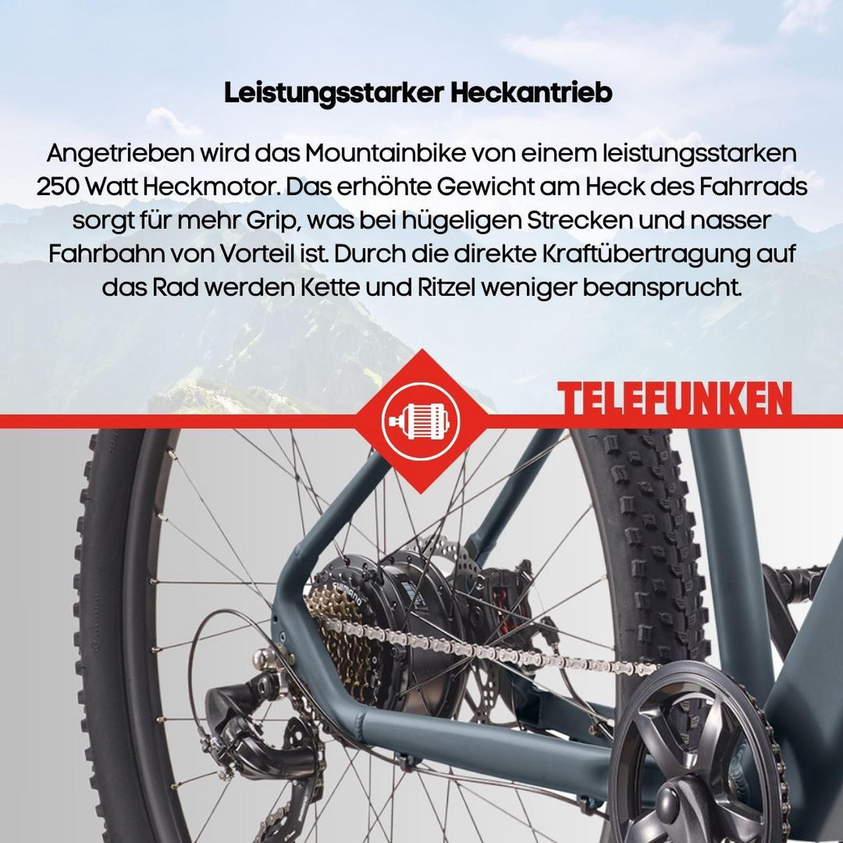 E-BIKE Mountainbike Aufsteiger M921 Für Damen u. Herren 468 Wh Heckmotor 7-Gang-Kettenschaltung 29 Zoll - Grau, Metall (114.6cm) - Telefunken