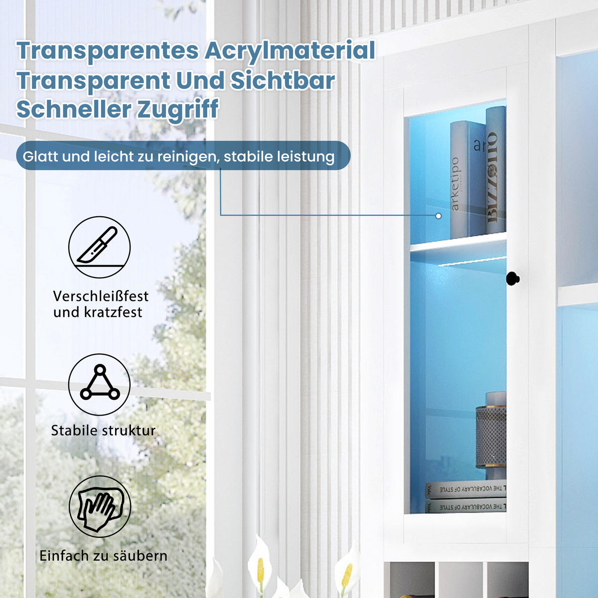 VITRINE LED 3 Böden Standvitrine Stauraum Weiß - Weiß, Holzwerkstoff (143/170/45.5cm) - FLIEKS