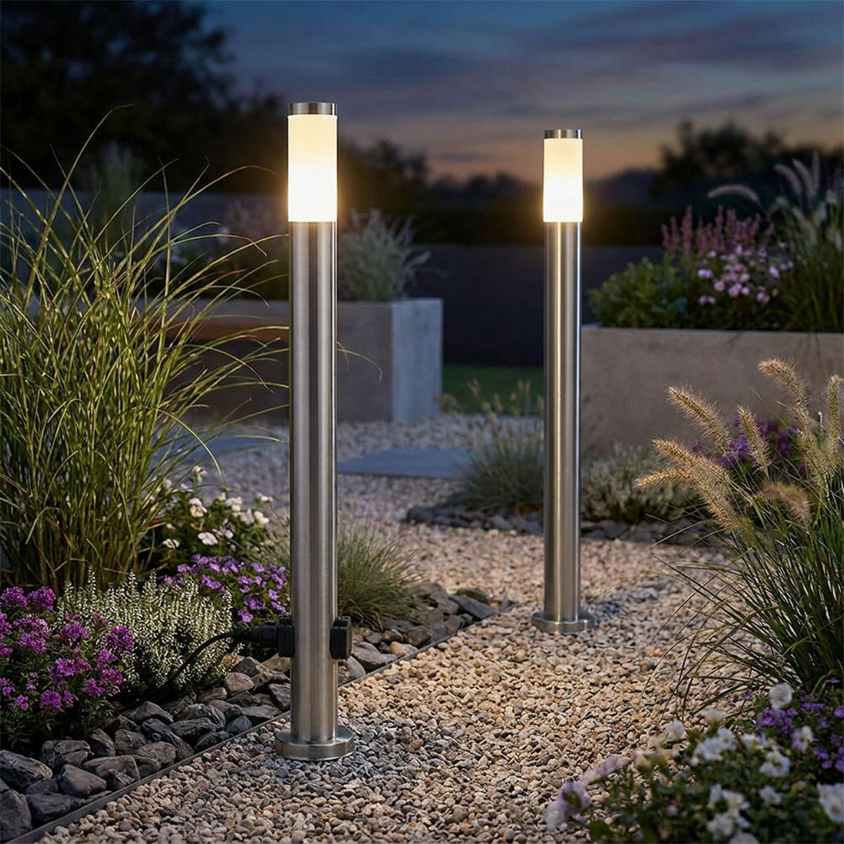 WEGLEUCHTE Edelstahl Opal Silber 2er Set - Silberfarben, Metall (12.7/12.7/110cm) - Globo Lighting