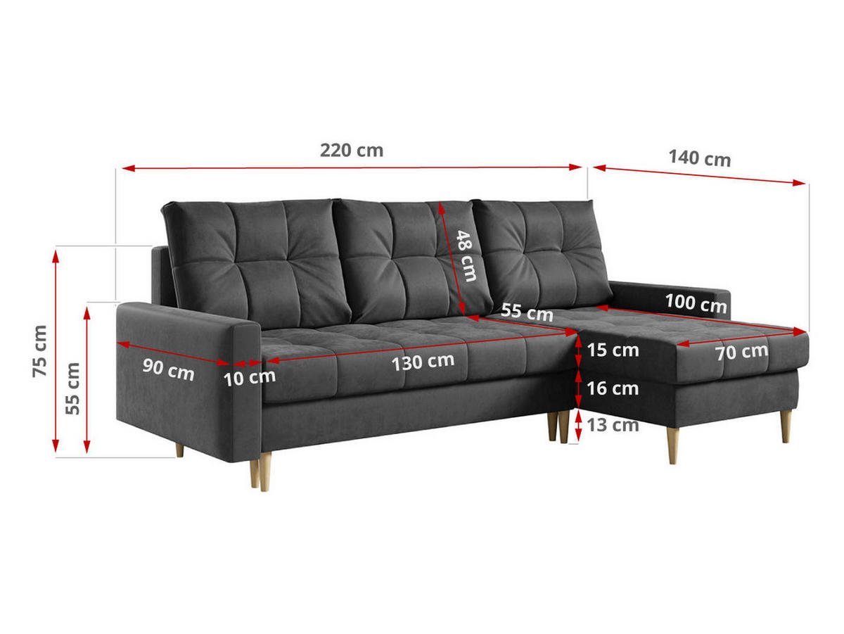 ECKSOFA Astra Grau Velvet - Braun/Grau, Holz/Textil (220/140cm) - MKS