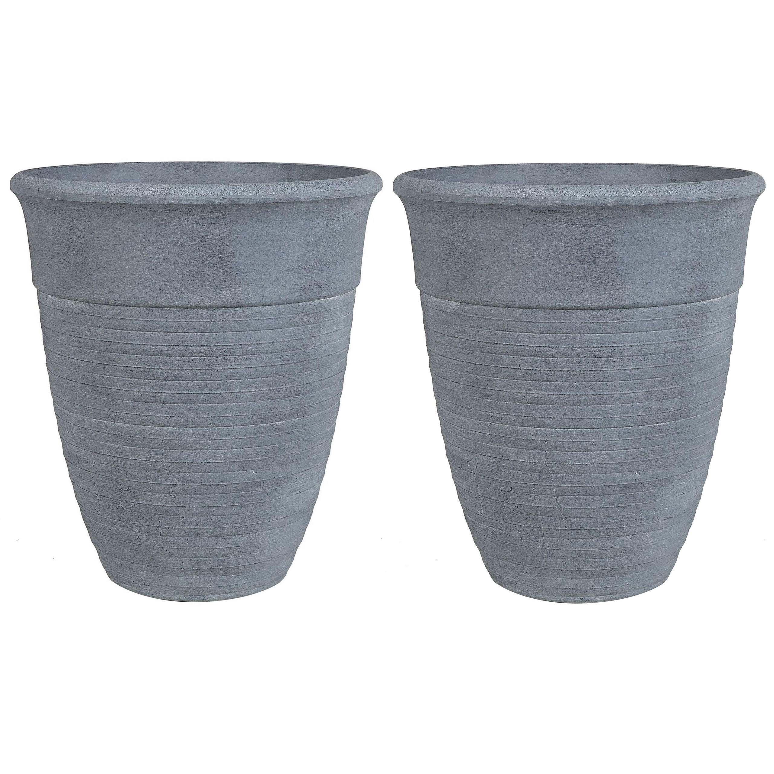 BLUMENTOPF 2er-Set grau rund 50/50/58 cm Katalima - Grau, Stein (58cm) - Beliani