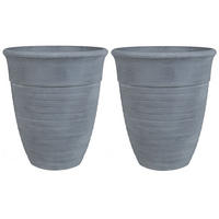 BLUMENTOPF 2er-Set grau rund 50/50/58 cm Katalima - Grau, Stein (58cm) - Beliani
