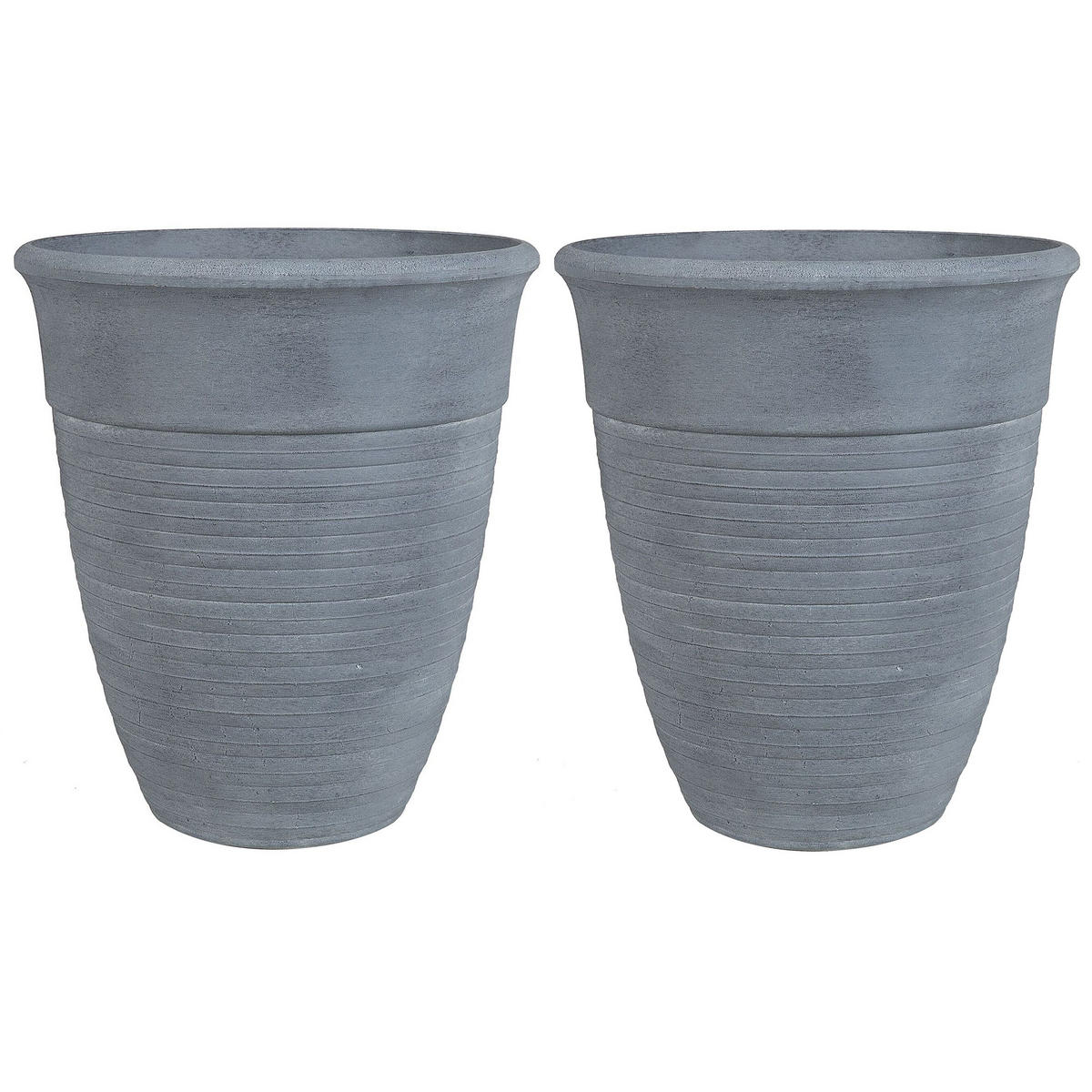 BLUMENTOPF 2er-Set grau rund 50/50/58 cm Katalima - Grau, Stein (58cm) - Beliani