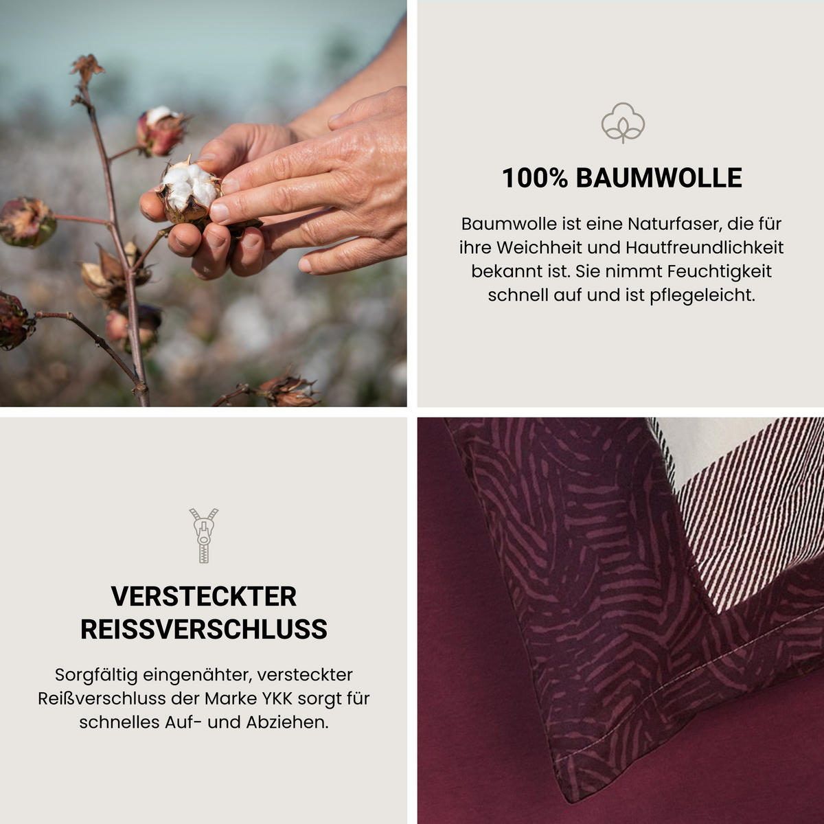 BETTWÄSCHESET Alice - Feinbiber - 2-teilig - 135 x 200 cm - Burgund - Rotbraun, Textil (135/200cm) - SCHIESSER