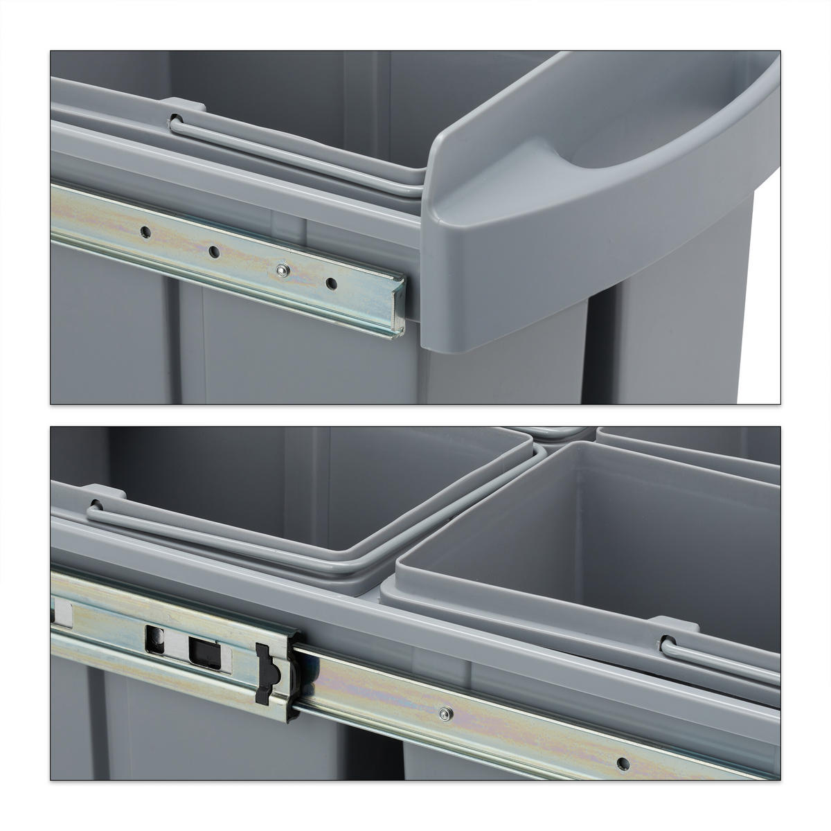 EINBAUMÜLLEIMER 4x8L - Grau, Kunststoff/Metall (34/34.6/51.8cm) - Relaxdays