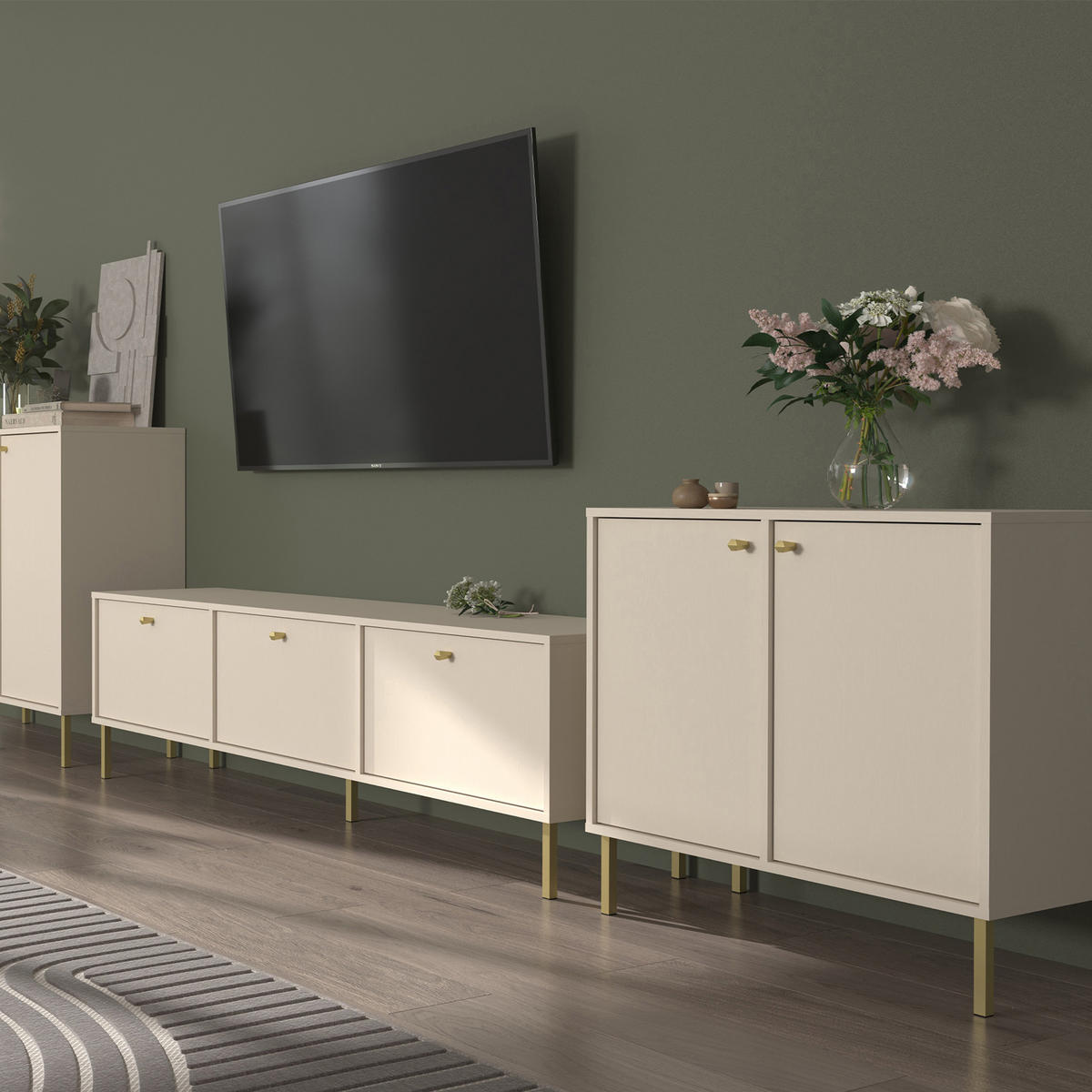 KOMMODE FLOREN, Creme/Gold - Creme, Holzwerkstoff/Metall (83.6/73.9/40.8cm) - KONSIMO®