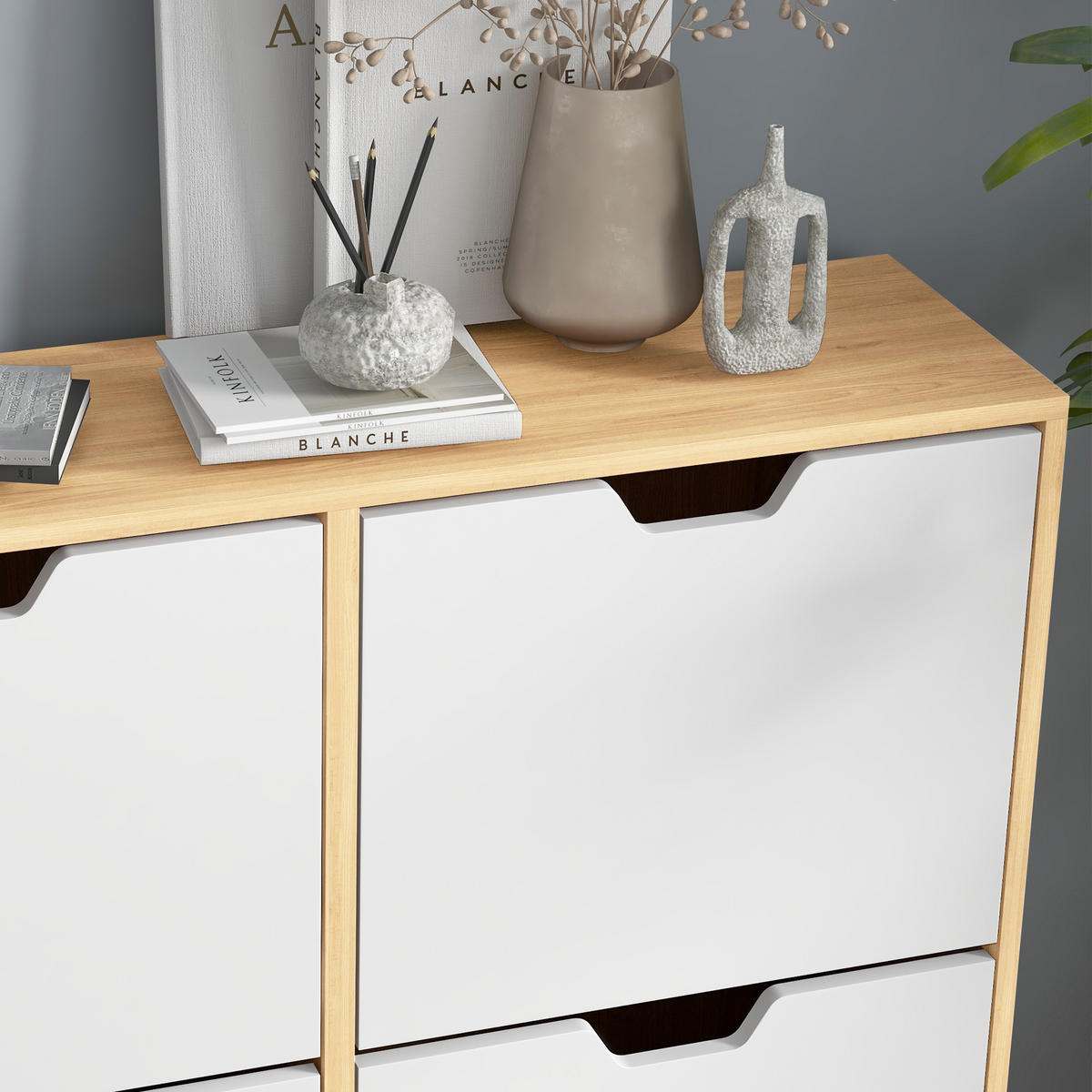 SCHUHSCHRANK DE-14993 4 Klapptüren mit verstellbaren Böden Natur - Naturfarben, Holzwerkstoff (95/95/26cm) - ComfortXL