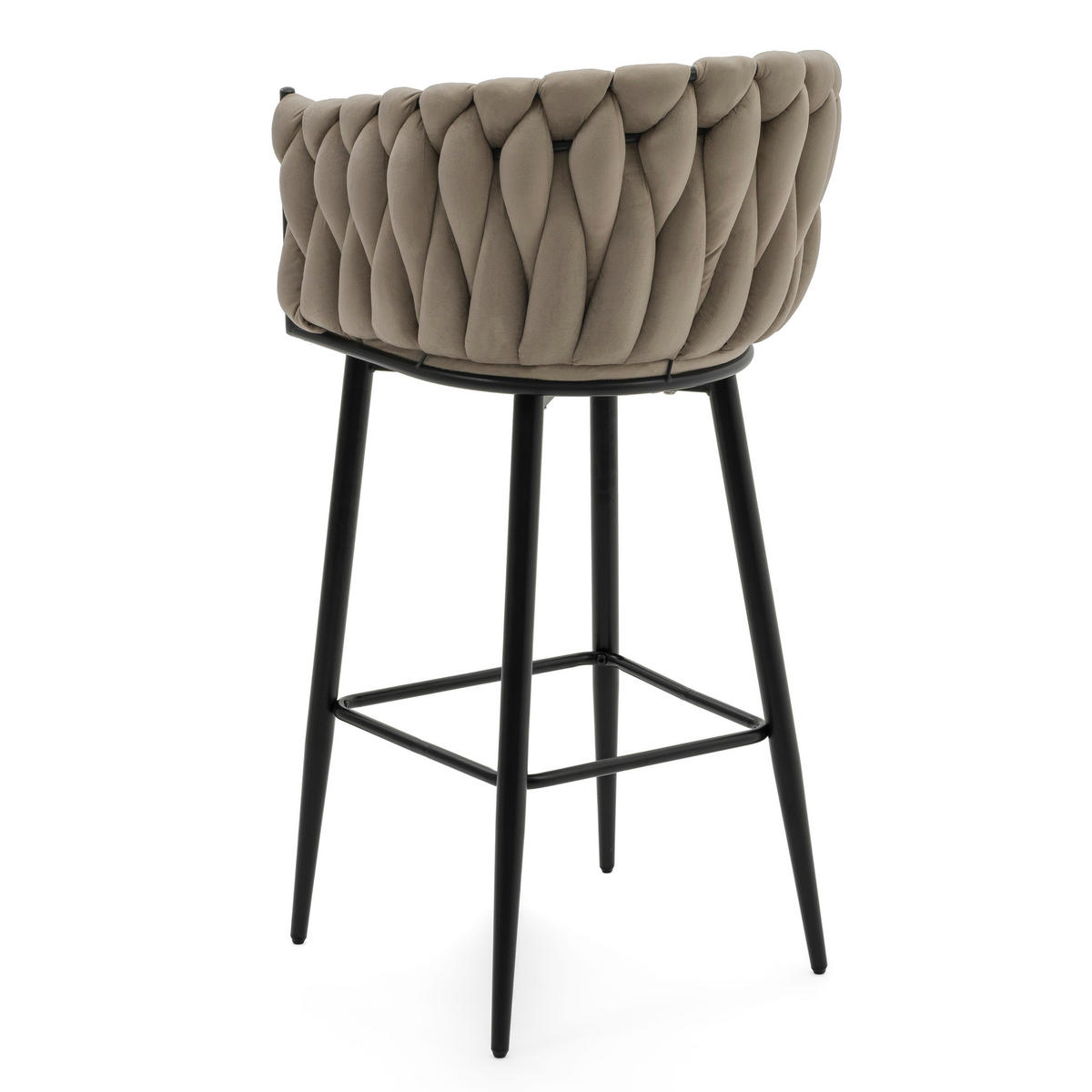 BARHOCKER LATINA gepolsterter mit Steppung - dunkelbeige - Samt Velour - Beige/Schwarz, Metall (54/95/55cm) - NEW HOME