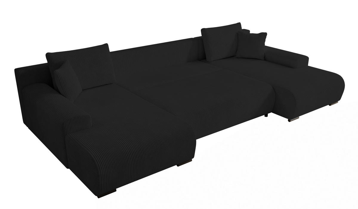 WOHNLANDSCHAFT Nelly U mit Bettkasten und Schlaffunktion, Cordstoff in U-Form - Schwarz, Textil (349/80/185cm)