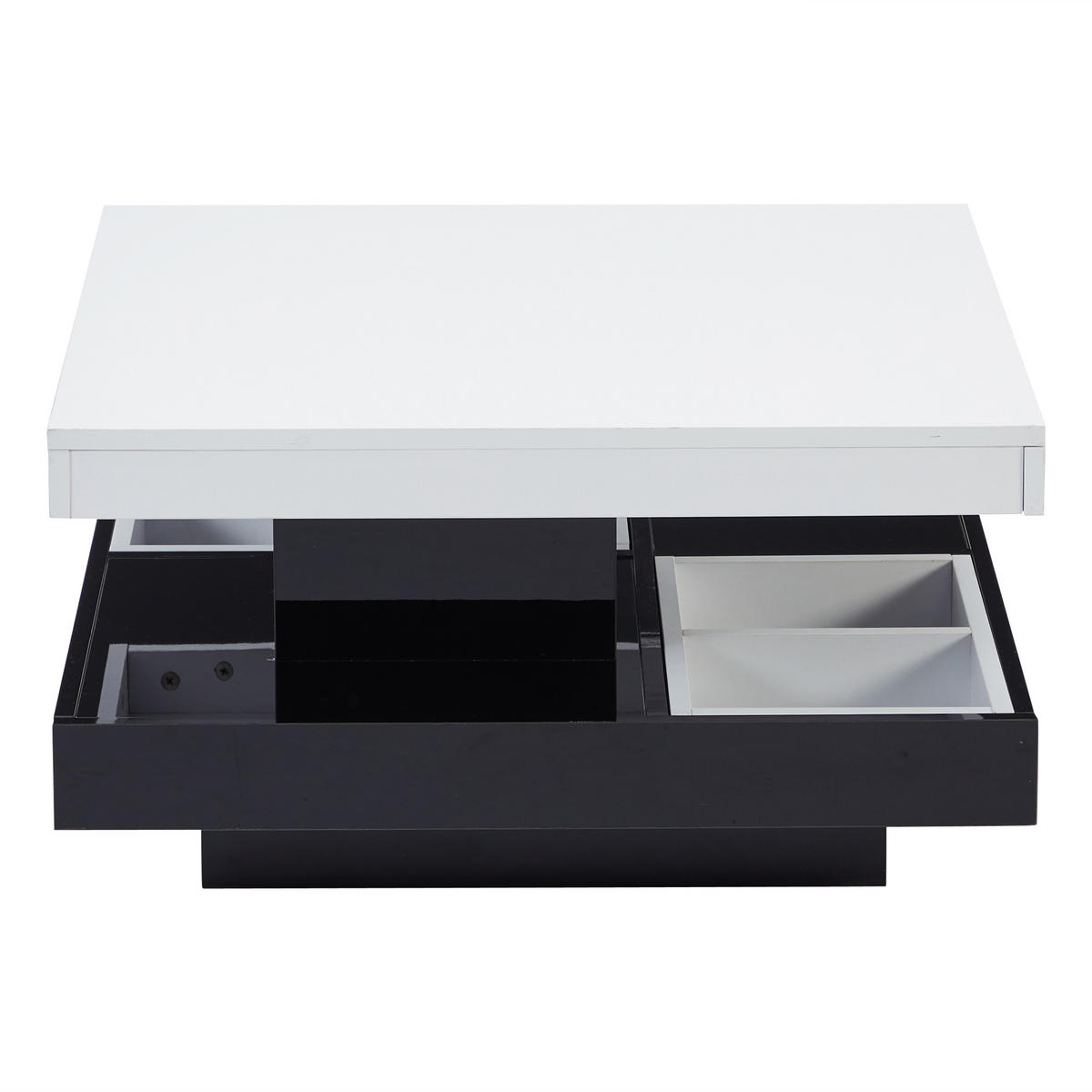 COUCHTISCH DE-205 Weiß mit 360° drehbarer Tischplatte und Ablagefach - Weiß, Holzwerkstoff (70/70/36cm) - ComfortXL