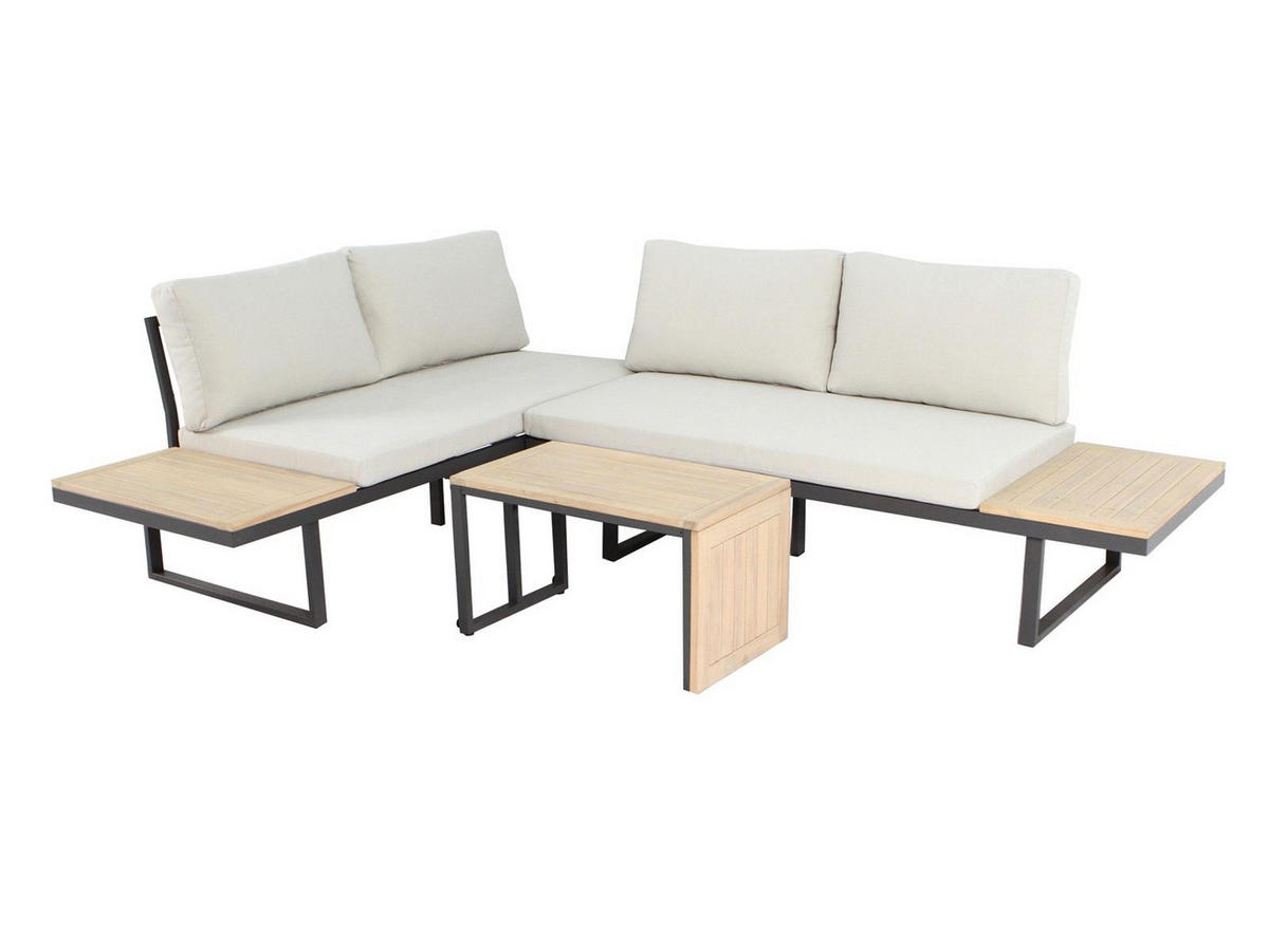 GARTEN-ECKLOUNGE Celano Beige Aluminium für 4 Personen - Grau, Kunststoff - Green Spirit