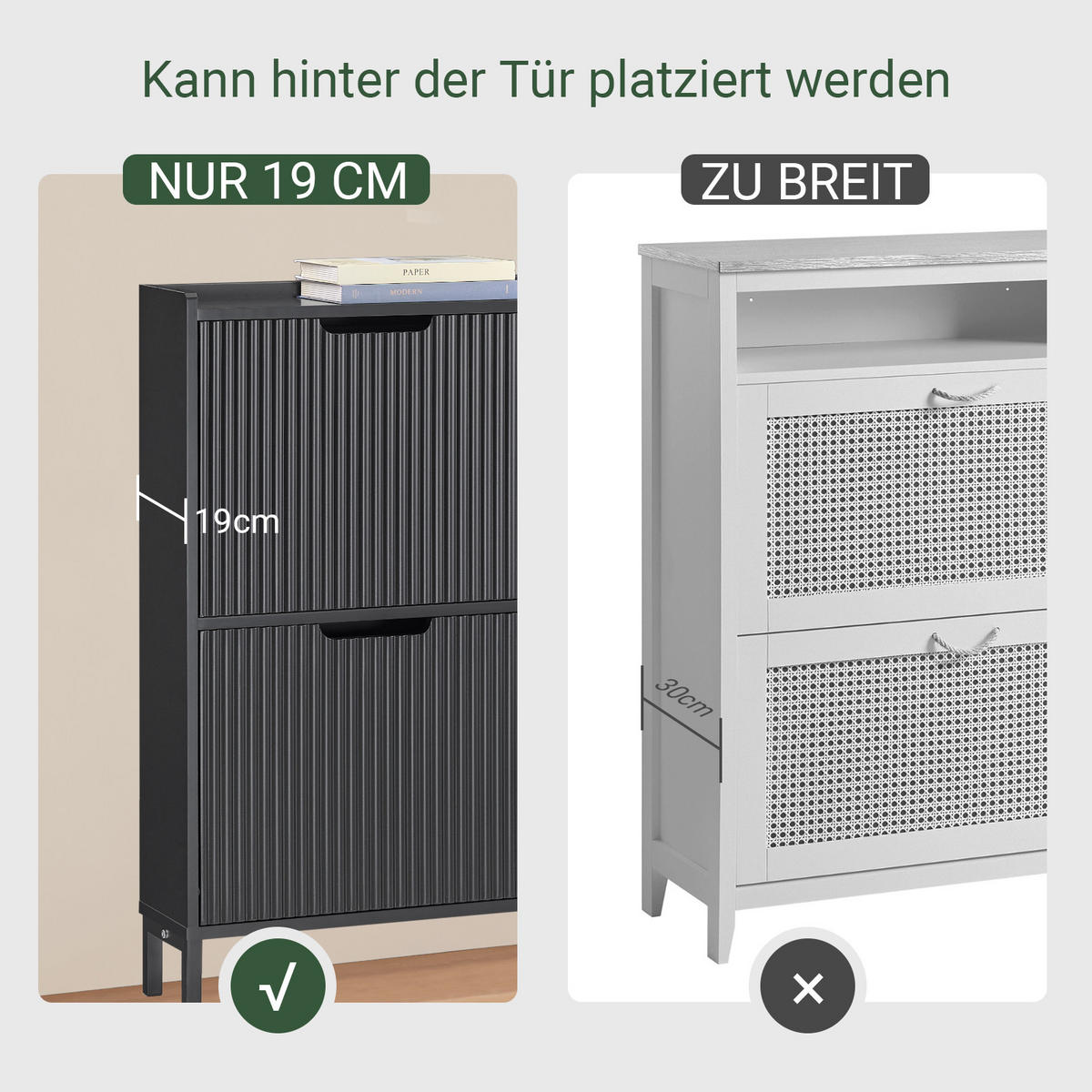 SCHUHSCHRANK mit 4 Klappen schmal 100x91x19cm Schwarz - Schwarz, Holzwerkstoff/Metall (100/91/19cm) - SoBuy