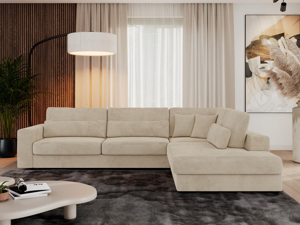 ECKSOFA Savona Beige Cord - rechts - Beige/Schwarz, Kunststoff/Textil (249/316cm) - MKS