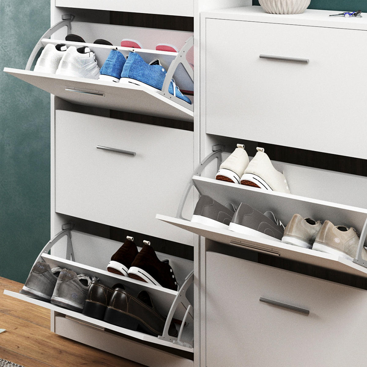 SCHUHKIPPER Gizmo Weiß 59 x 169.5 cm - Weiß, Holzwerkstoff (59/169.5/22cm) - Vicco
