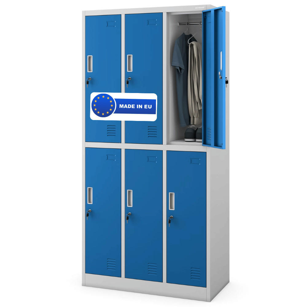 UMKLEIDESCHRANK Spind TOKIO 6 Abteile 185x90x45cm Grau-Blau - Grau, Metall (90/185/45cm) - DELUKE