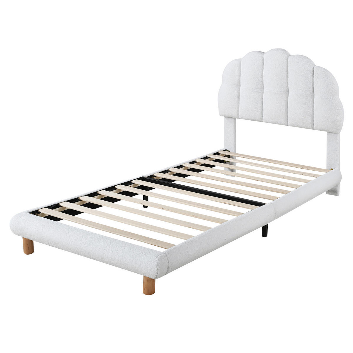 POLSTERBETT 90/200 cm Weiß aus Boucle mit Holzlattenrost - Weiß, Textil (90/200cm) - OKMYHOME