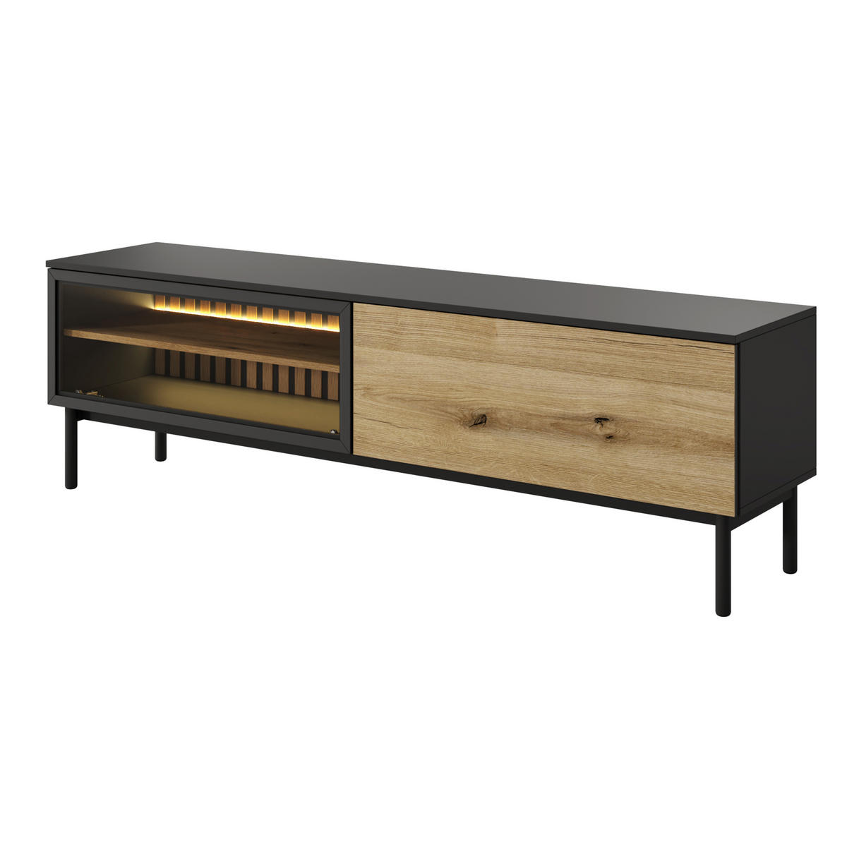 LOWBOARD LAMBERTI 179,9x39,4x54,8 cm mit 2 Türen Schwarz - Goldfarben/Schwarz, Holzwerkstoff (179.9/54.8/39.4cm) - MASSENO