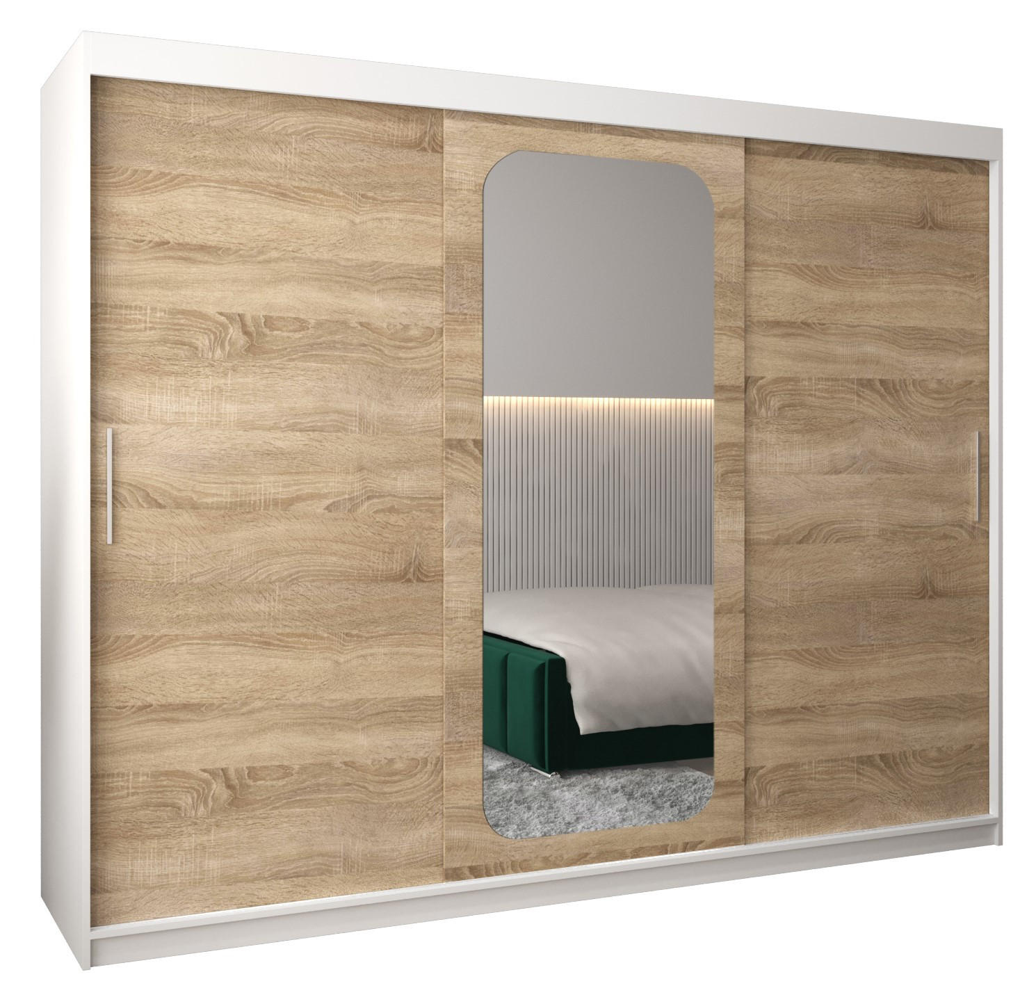 SCHWEBETÜRENSCHRANK 200/250/62 3-türig - Silberfarben/Weiß, Holz/Kunststoff (250/200/62cm) - Abiks Möbel