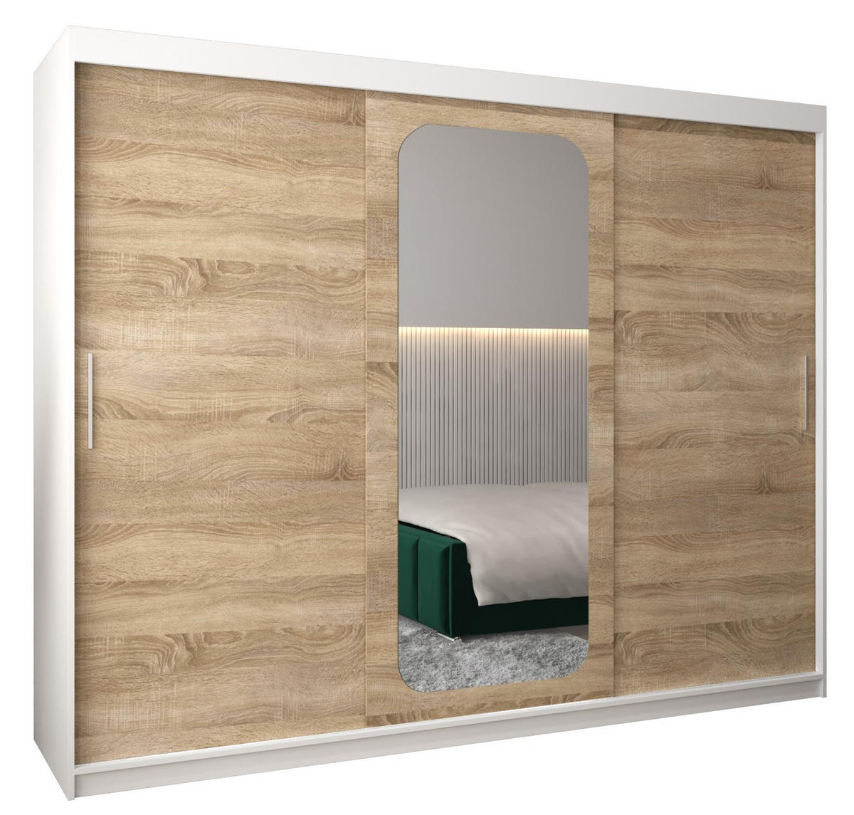 SCHWEBETÜRENSCHRANK 200/250/62 3-türig - Silberfarben/Weiß, Holz/Kunststoff (250/200/62cm) - Abiks Möbel