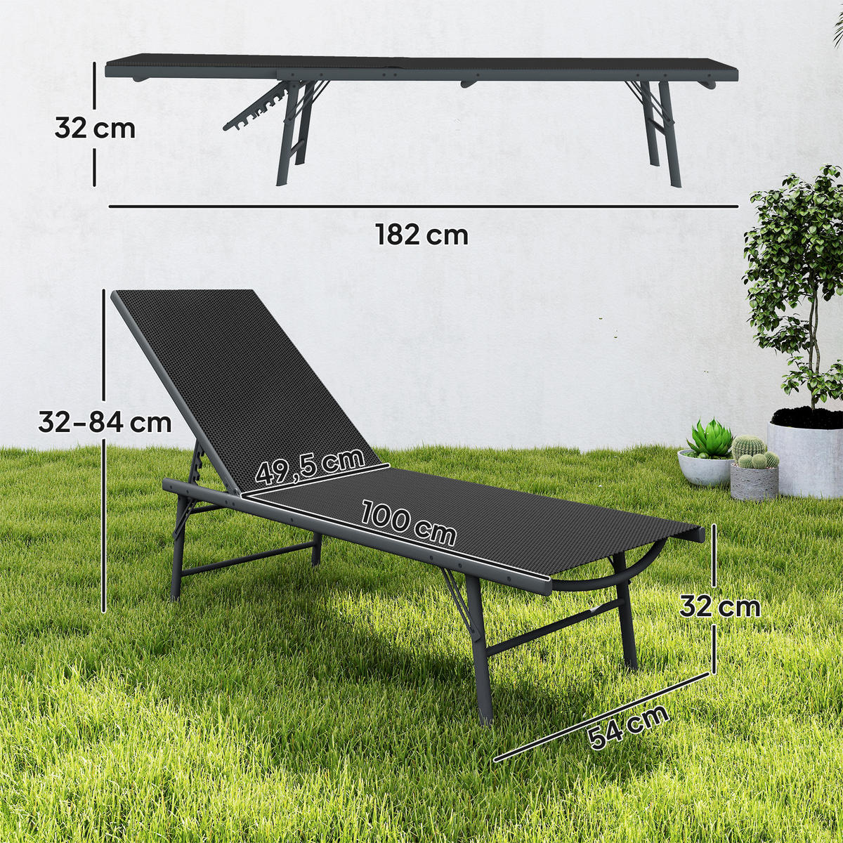 GARTENLIEGE Schwarz 2 Stück - Schwarz, Metall (54/84/164cm) - GiPP
