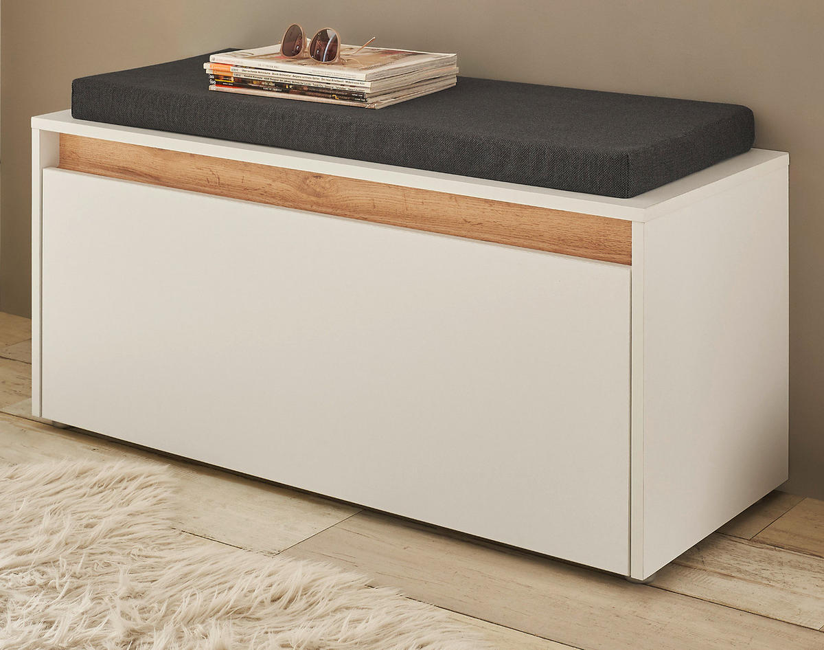 GARDEROBENBANK weiß, Eiche Wotan 100 cm, Schuhbank mit Sitzkissen - Silberfarben/Eiche Wotan, Holzwerkstoff/Kunststoff (100/45/40cm) - Furn.Design