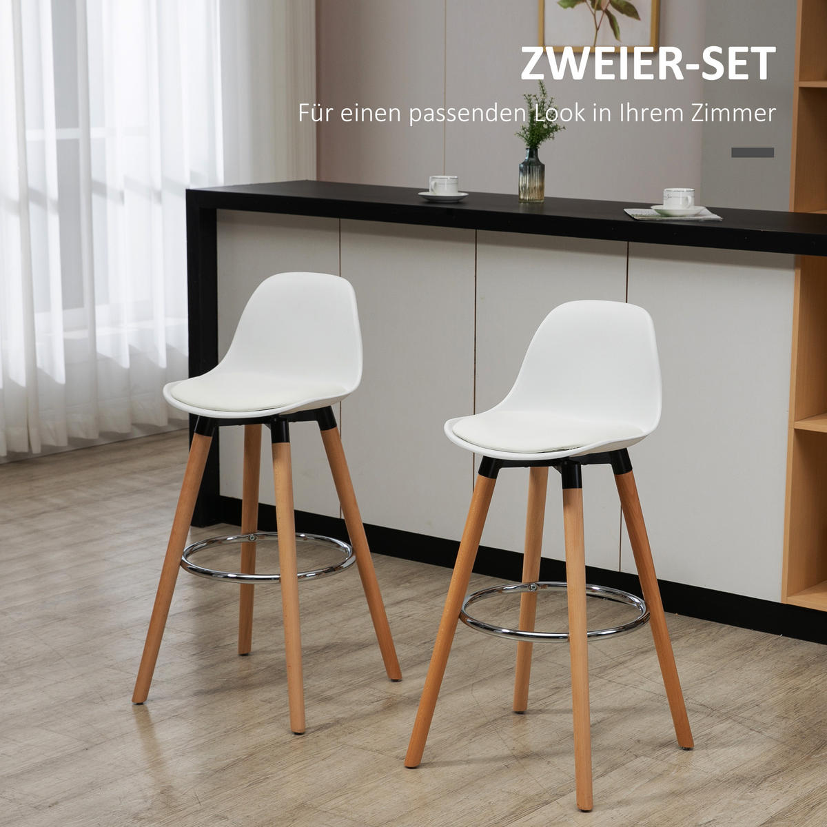 BARHOCKER, Kunstleder, Buchenholz, Weiß - Weiß, Kunststoff (42.5/91/38.5cm) - HOMCOM