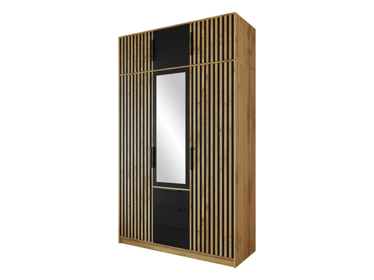 KLEIDERSCHRANK Bali Lux D3 mit Schrankaufsatz - Schwarz/Braun, Holzwerkstoff/Metall (150/245/58cm) - MIRJAN24