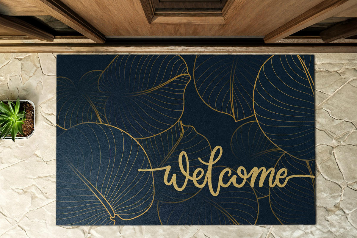 FUSSMATTE 150 x 100 cm Blättergruß - Schwarz/Sahara, Textil (150/100cm) - TULUP