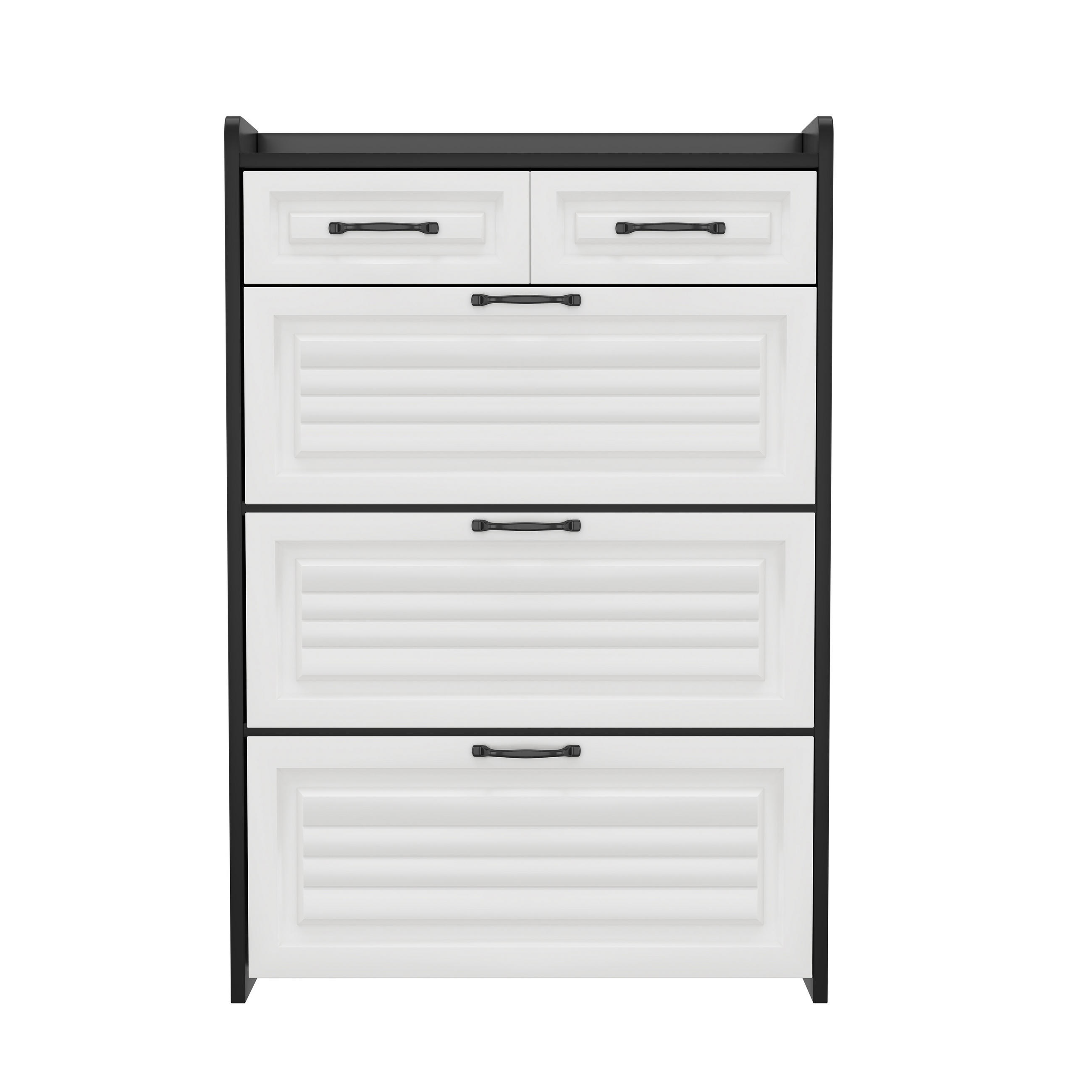 SCHUHSCHRANK Weiß+Schwarz 80/23.5/131 cm mit 3 Klappen und 2 Schubladen - Weiß, Holzwerkstoff (80/131/23.5cm) - PANGIVO