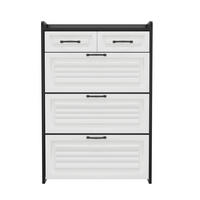 SCHUHSCHRANK Weiß+Schwarz 80/23.5/131 cm mit 3 Klappen und 2 Schubladen - Weiß, Holzwerkstoff (80/131/23.5cm) - PANGIVO