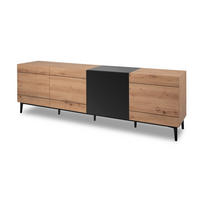 TV-LOWBOARD Eiche Artisan, schwarz 200 cm, Fernsehtisch mit Komforthöhe - Schwarz/Eiche Artisan, Holzwerkstoff (200/65/42cm) - Furn.Design