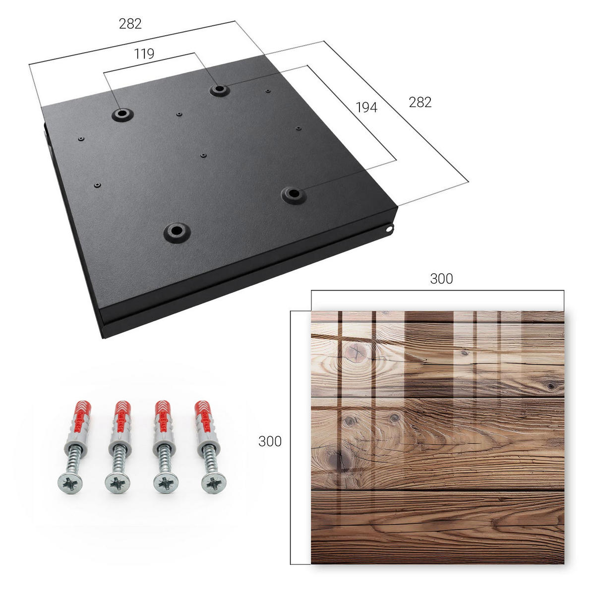 SCHLÜSSELBOX Schwarz 30x30 cm- Türöffnung nach rechts - Holzmuster - Braun, Metall (30/30/5cm) - TULUP
