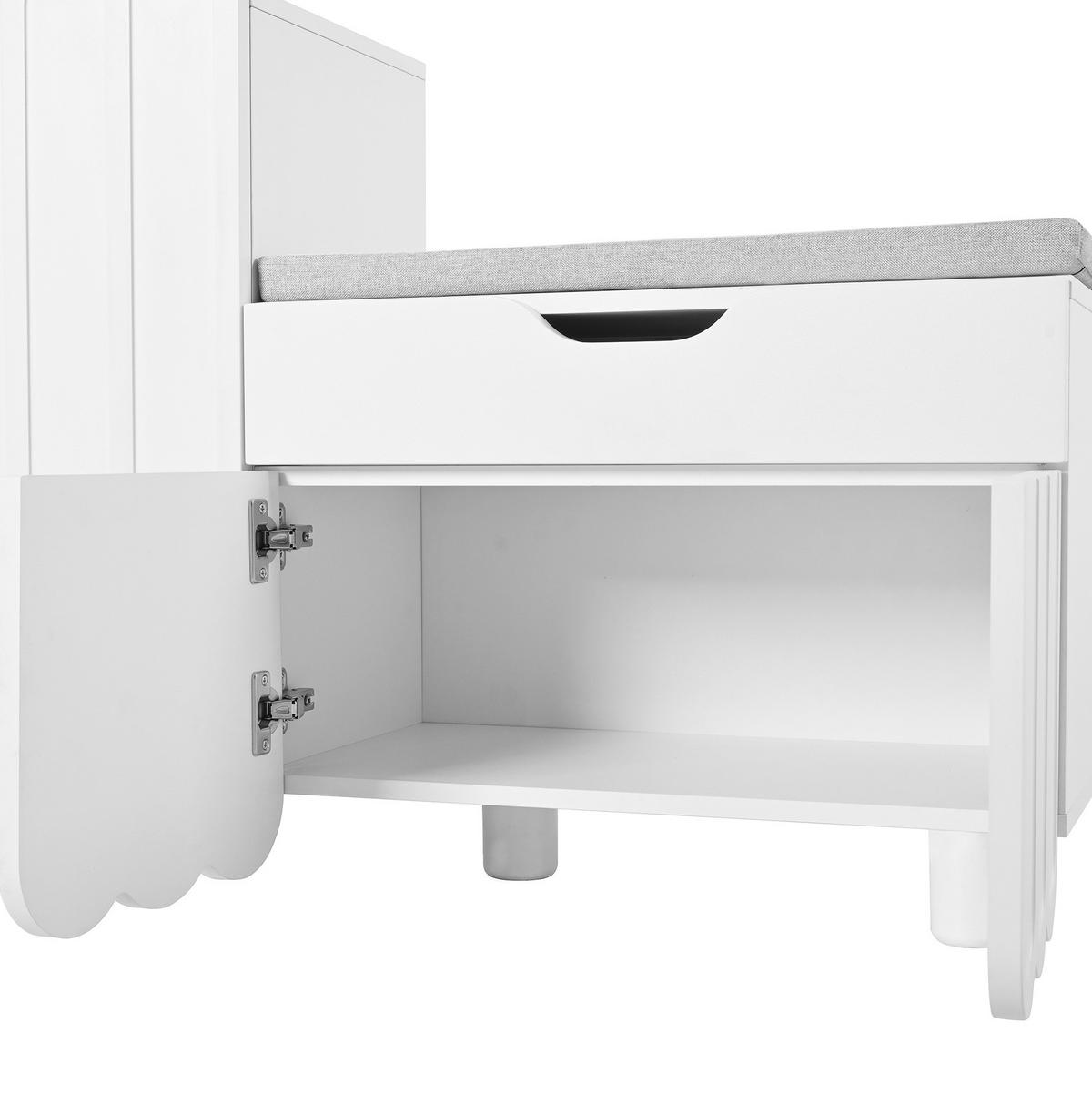 SCHUHSCHRANK mit Sitzpolster 90 x 35 x 74,5 cm MDF Weiß - Weiß, Holzwerkstoff (35/74.5/90cm) - Beauniv
