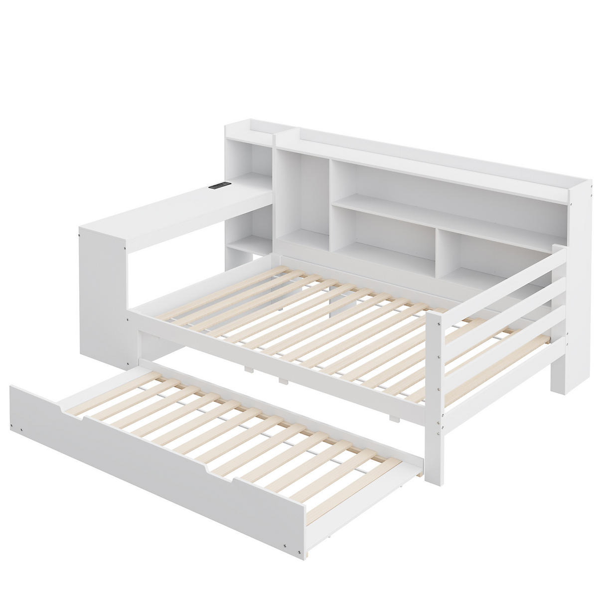 BETT aus Massivholz mit Schreibtisch und Regalen Weiß 90/200 cm - Weiß, Holz (90/200cm) - OKWISH