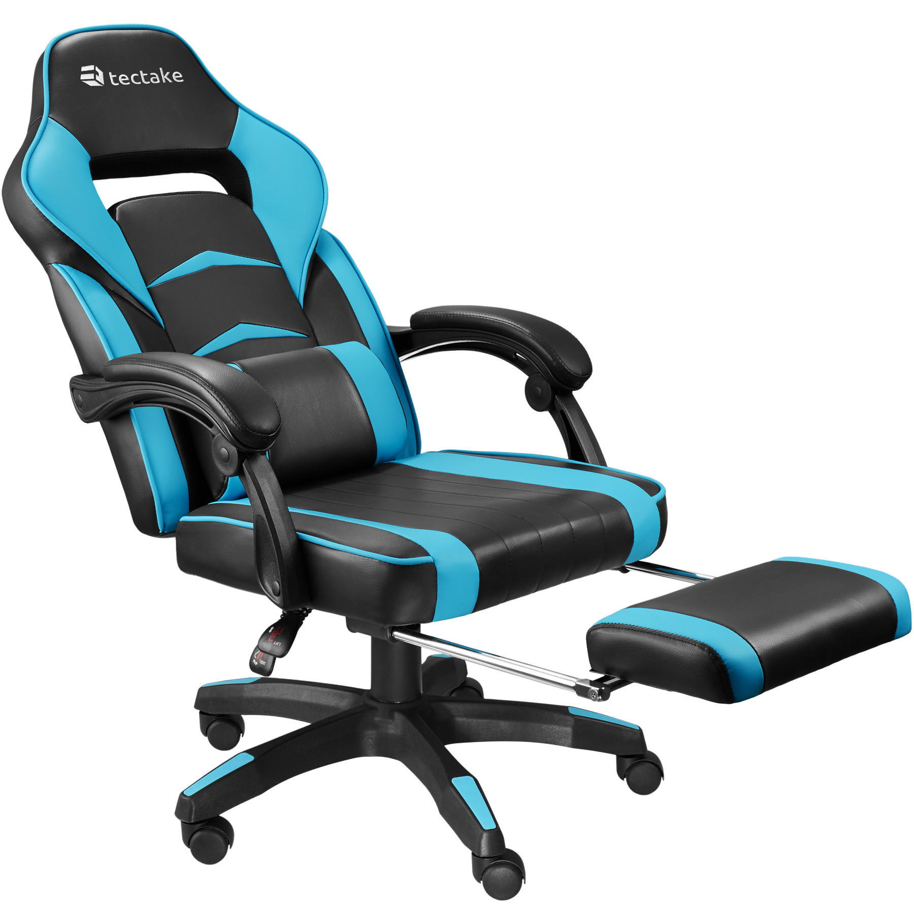 BÜROSTUHL Racing Comodo, Belastbarkeit 120 kg,schwarz/azur - Schwarz/Hellblau, Textil (70/127.5/69cm) - tectake