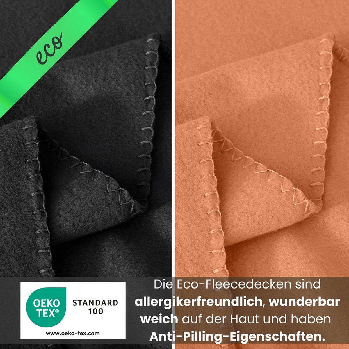 2ER Set Fleecedecken 130x160 eco-line aus 100% recyceltem Material orange - Orange, Textil (130/160cm) - wometo