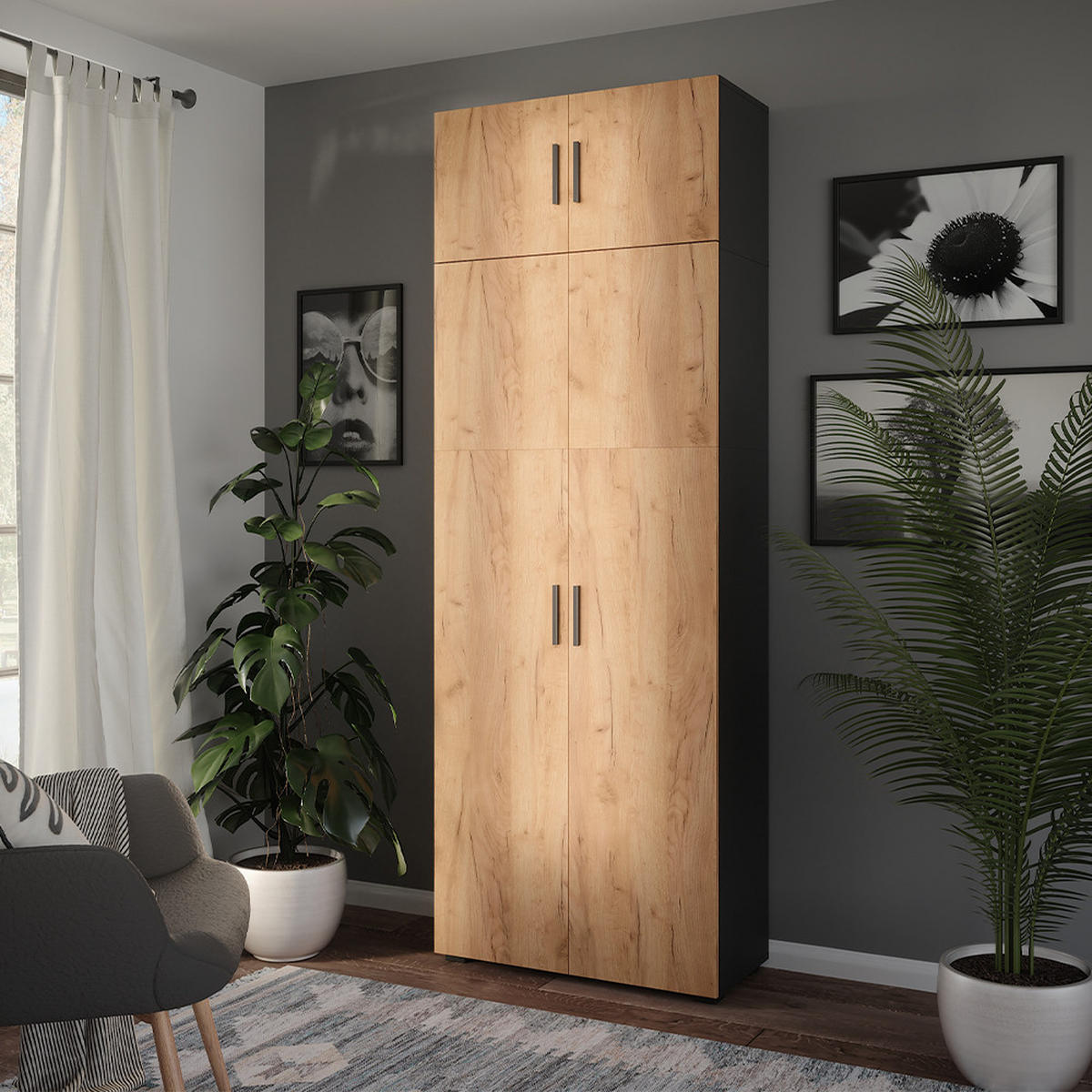 UNIVERZÁLNÍ SKŘÍŇ Ingo Antracit/zlatý dub - antracitová, kompozitní dřevo (80/223.8/37cm) - Vicco