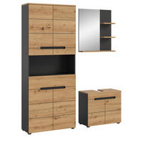 BADMÖBEL-SET Eiche, grau 3-teilig 154 cm, Komplettset mit Soft-Close - Schwarz/Eiche Artisan, Glas/Holzwerkstoff (154/193/34cm) - Inn.Furn