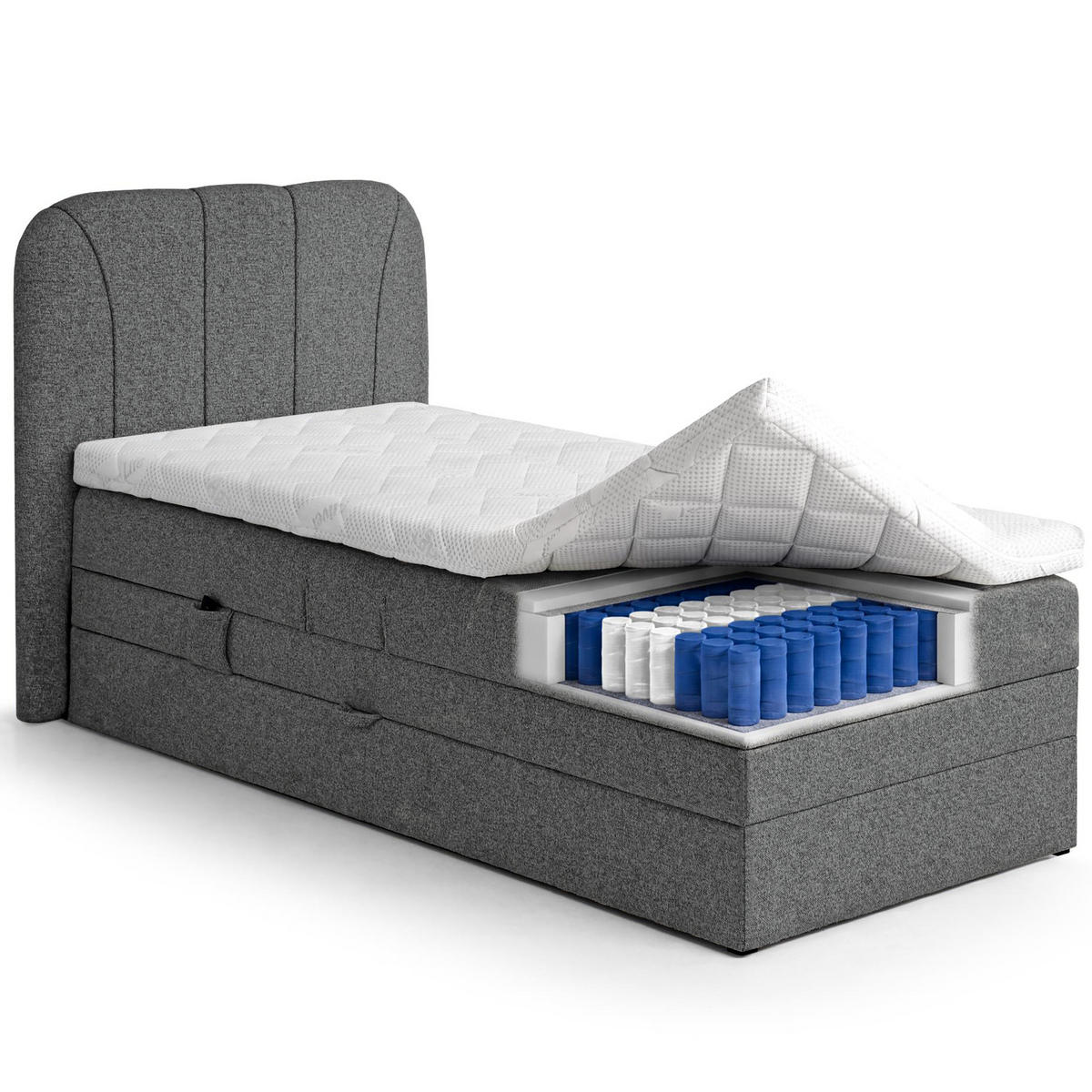 BOXSPRINGOVÁ POSTEL Romeo, jednolůžko s elektrickým polohováním matrace, 90x200 cm, tmavě šedá - tmavě šedá, textil (90/200cm) - Beautysofa